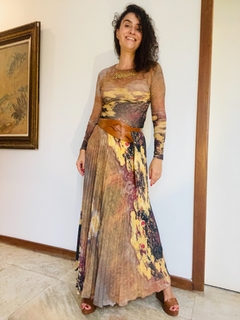 Saia Plissada Longa Crepe Monet Amarelo - online store