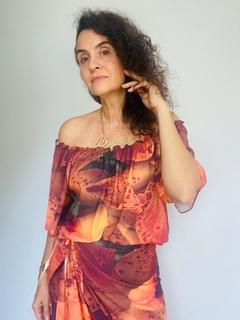 Blusa Cigana Crepe Orquídea Laranja - loja online