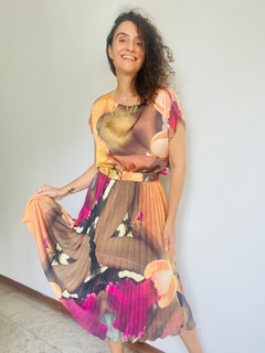 Image of Saia Plissada Curta Crepe Orquídea Amarelo