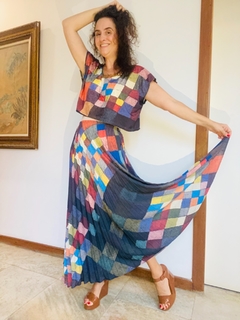 Saia Plissada Longa Crepe Paul Klee Colorido on internet