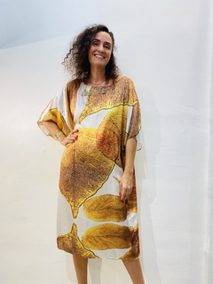 Vestido T Curto Cetim Folhas Douradas