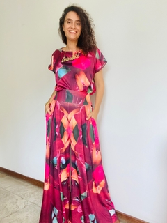 Calça Pantalona Jersey Orquídea Vermelho - ALESSA