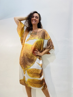 Vestido T Curto Cetim Folhas Douradas on internet