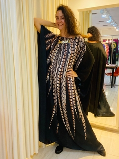 Vestido Maxi Longo Cetim Faisão Preto - ALESSA