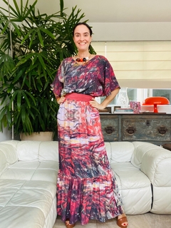 Vestido Asa Babados Longo Crepe Monet Vermelho - buy online