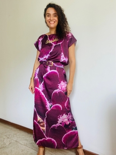 Vestido Kaftan Longo Cetim Orquídea Vinho - loja online