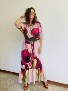 Vestido Morcego Babado Longo Crepe Calla Vermelha - buy online