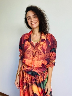 Camisa Social Ampla Crepe Orquidea Laranja - ALESSA