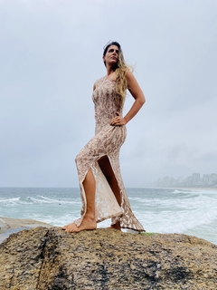 Vestido Regata Ombro Só Longo Dourado Rebordado on internet