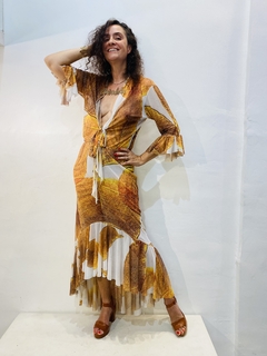 Vestido Frufru Tule Folhas Douradas - ALESSA