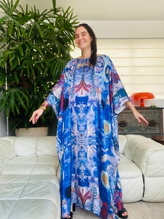 Vestido Maxi Longo Cetim Paul Klee Azul