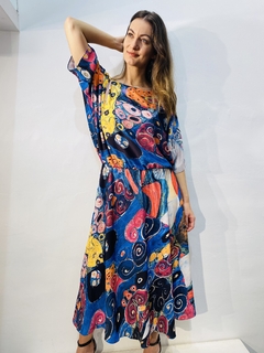 Vestido Morcego Evasê Crepe Arabesco - ALESSA