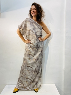 Vestido Morcego Ombro Só Longo Paetê Branco Cobre - buy online