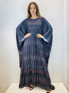 Vestido Maxi Plissado Longo Crepe Tapeçaria Listras - comprar online