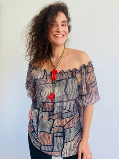 Blusa Cigana Chiffon Paul Klee Cinza - loja online