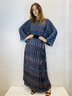 Vestido Maxi Plissado Longo Crepe Tapeçaria Listras - loja online