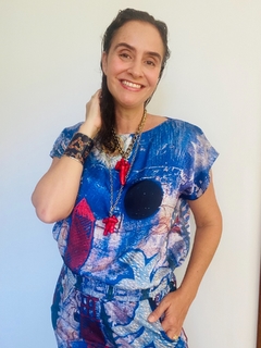 Camiseta Kaftan Cetim Paul Klee Azul - comprar online