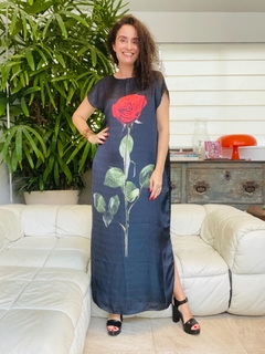 Vestido Kaftan Longo Cetim Rosa Única Preto - online store