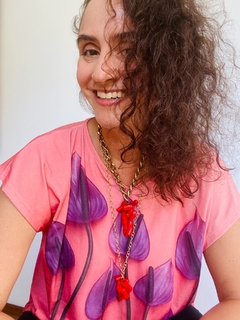 Camiseta Kaftan Jersey Antúrio Rosa - ALESSA