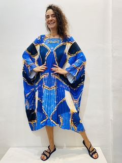Vestido Maxi Plissado Curto Blue