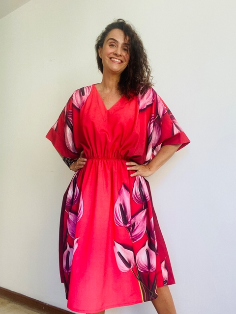 Vestido Máxi Elástico Curto Crepe Antúrio Vermelho
