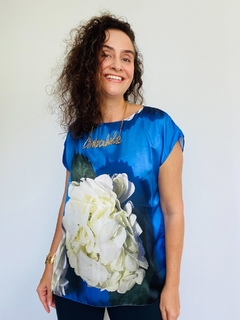 Camiseta Kaftan Cetim Hortênsia Azul - buy online