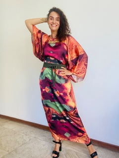 Vestido Maxi Longo Cetim Orquidea Laranja - ALESSA