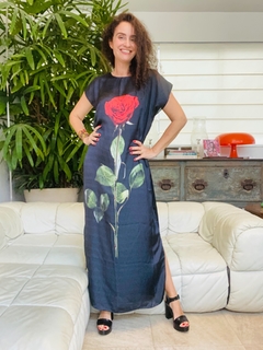 Vestido Kaftan Longo Cetim Rosa Única Preto on internet