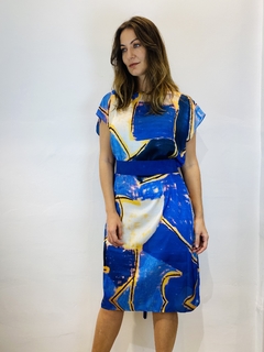 Vestido Kaftan Cetim Blue - ALESSA
