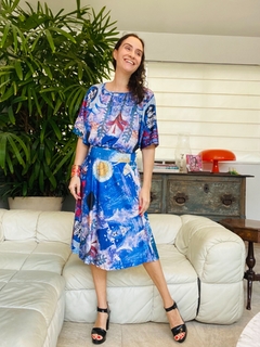Vestido Morcego Evasê Jersey Paul Klee Azul na internet