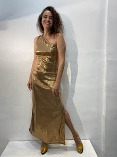 Image of Vestido Regata Ombro Só Longo Paetê Dourado