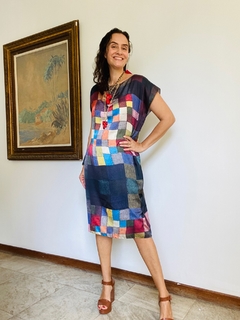 Vestido Kaftan Cetim Paul Klee Colorido na internet