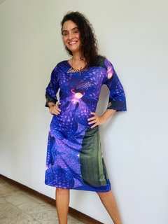 Vestido Evasê 3/4 V Jersey Orquídea Roxo - ALESSA