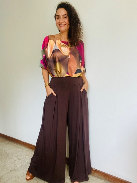Calça Pantalona Malha Marron