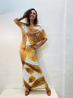 Vestido Longo Decote V Costas Jersey Folha Dourada - buy online