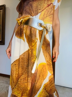 Image of Saia Gomos Longa Chiffon Folhas Douradas