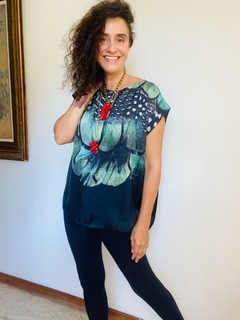 Camiseta Kaftan Cetim Pluma Verde - loja online