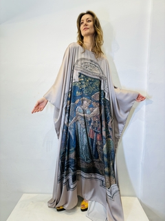 Vestido Maxi Longo Cetim Municipal Mosaico Cinza - online store