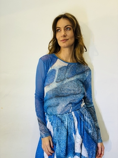 Blusa Pele Tule Samba Azul - ALESSA