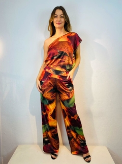 Calça Reta Jersey Orquídea Laranja