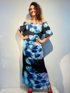 Vestido Cigana Longo Crepe Rosa Azul - buy online