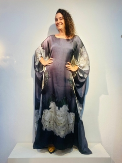 Vestido Máxi Longo Cetim Hortênsia Cinza - comprar online