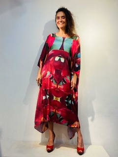 Vestido Maxi Midi Cetim Orquídea Vermelho