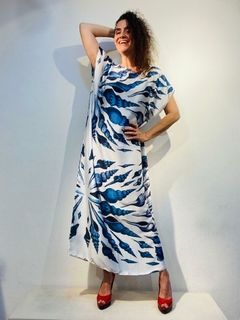 Vestido Amplo Cetim Concha Azul on internet