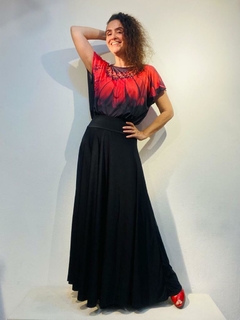 Saia Evase Longa Jersey Preto Lisos - ALESSA