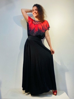 Saia Evase Longa Jersey Preto Lisos on internet