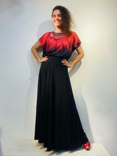 Saia Evase Longa Jersey Preto Lisos - online store