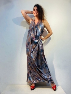 Vestido Longo Gola Baixa Paetê Conchas - ALESSA