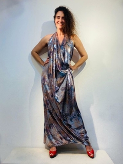 Vestido Longo Gola Baixa Paetê Conchas - online store