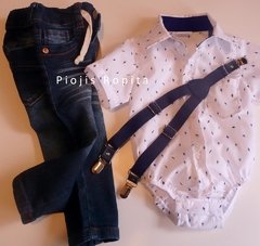 Set fiesta cumpleaños body camisa tiradores y pantalon jean